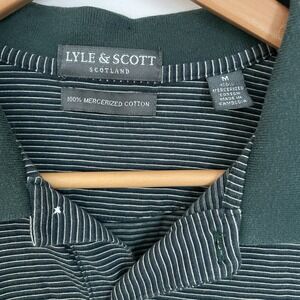 Lyle & Scott Polo Shirt Mens Medium Green Striped Mercerized Cotton Short Sleeve